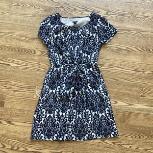 J. Crew Twist Front Dress Black White Damask Short Sleeve